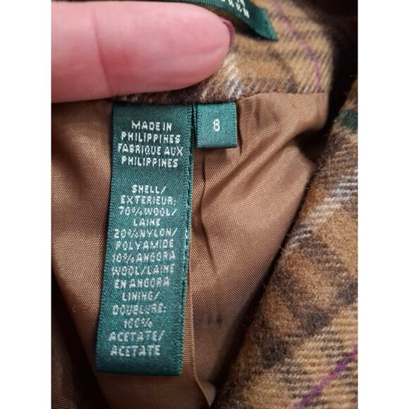 Lauren Ralph Lauren Wool Tan Tartan Plaid Blazer size 8 - Picture 7 of 8
